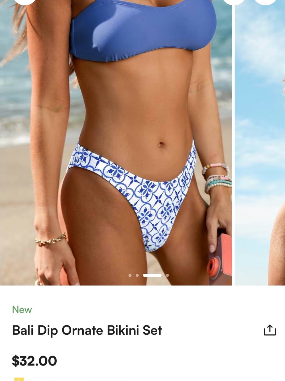 Cupshe Periwinkle Bandeau Bikini with White & Blue Printed Bottoms